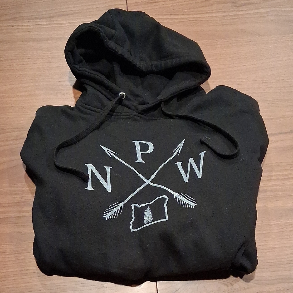 Black Hooded Sweatshirt with Crossed Arrows Graphic